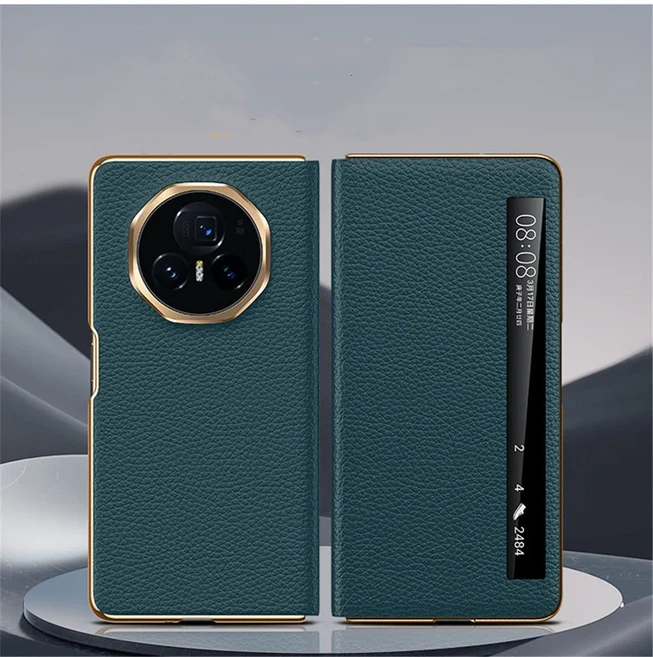 Honor Magic V3 창 보기 커버용 고급 소가죽 마그네틱 플립 케이스, 01 아너 매직 V3, 02 Indigo