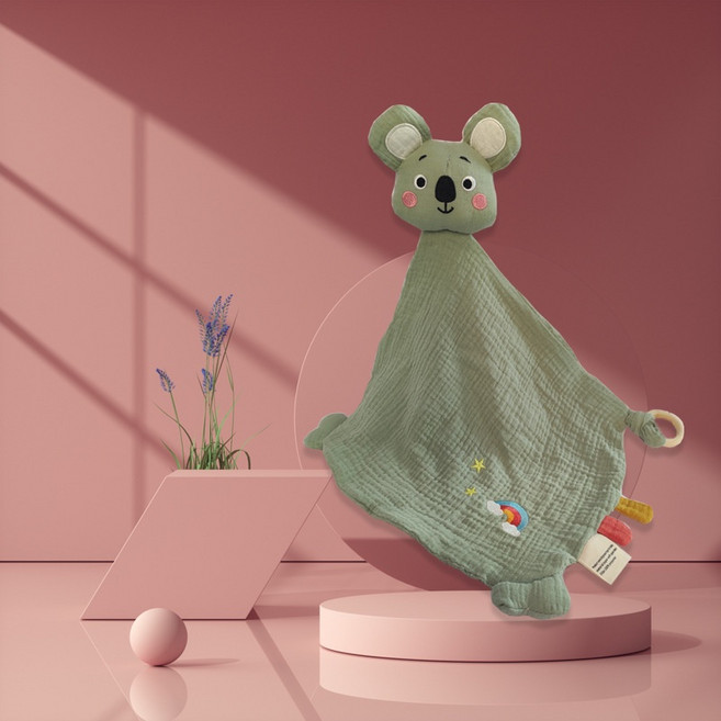 Baby Studio 紗布安撫巾 寶寶安撫陪睡 玩偶口水巾, 灰綠無尾熊, 1個