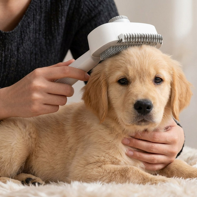 반려동물 듀얼 슬리커 브러쉬 죽은털 엉킨털 제거, 1개, 화이트