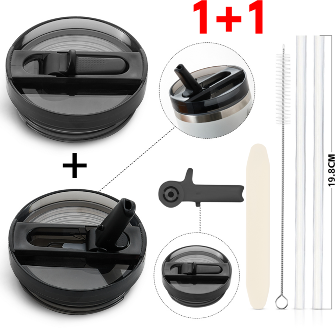 스탠리 텀블러 뚜껑 591mL/887mL/1180mL 스탠리 퀜처 프로투어 호환 진공 플립 빨대 뚜껑 탈부착 가능 세척 간편 세균방지 텀블러 액세서리 [1+1], 2개, 887ml, 블랙