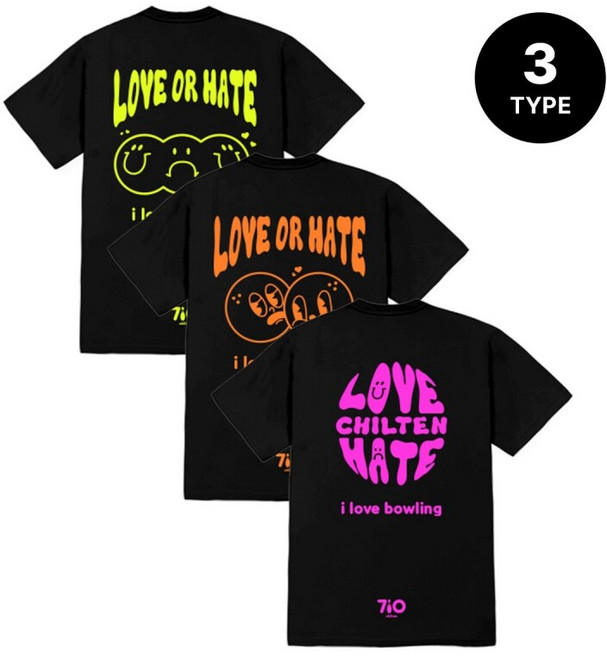 Hate Love 칠텐 프리미엄 기능성 라운드 반팔 티셔츠 칠텐로고티 볼링티 칠텐티