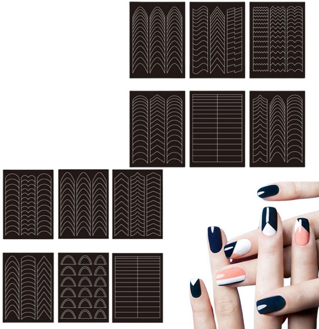 바이유즈 네일아트 가이드라인 스티커 라인테이프, 기본라인12장, 1개, 블랙