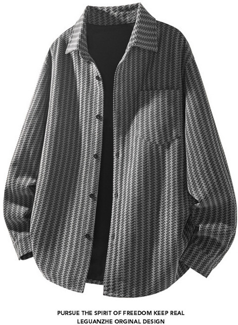 ANYOU 남성 봄 가을 재킷 루즈한 세로 줄무늬 셔츠