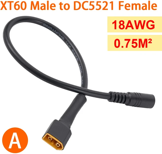 태양 광 연결 라인 XT60 남성/여성 커넥터-DC5521 18AWG 전원 케이블 어댑터-자동차 배터리 충전 어댑터 케, 01 XT60 Male, 1개