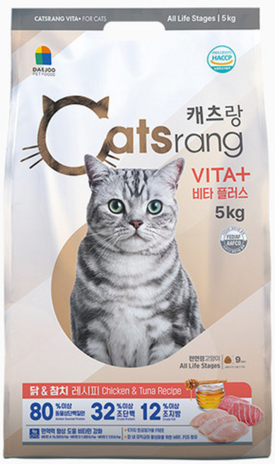 캐츠랑 고양이사료 전연령 비타플러스, 닭+참치, 5kg, 4개