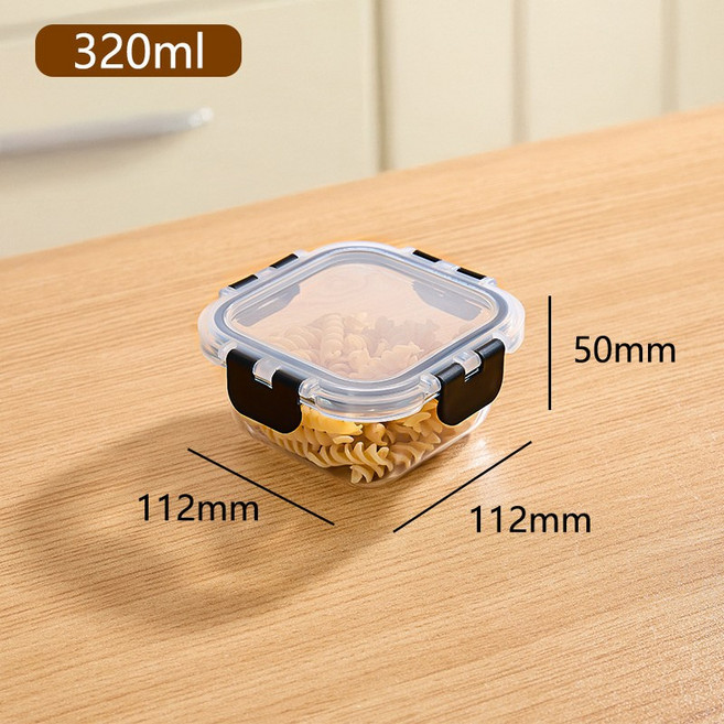 批發玻璃飯盒可微波爐加熱上班族便當盒大容量密封保鮮盒, 1個, 正方320ml:透明