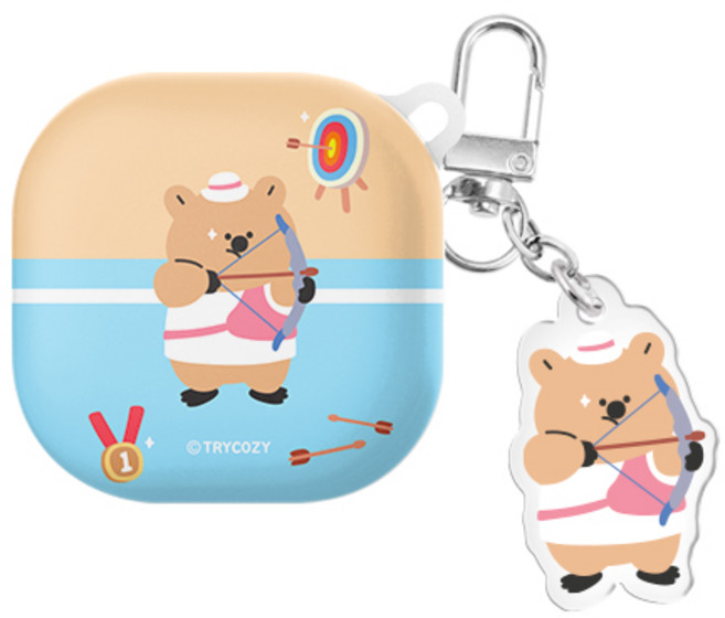 쿼카 운동회 버즈라이브/버즈3/버즈3프로 하드 케이스 +아크릴 키링 세트, 양궁, 버즈라이브(공용)