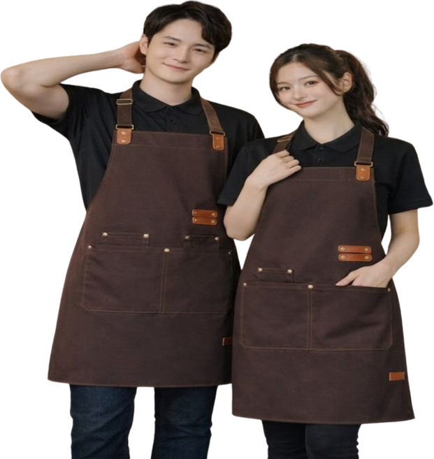 블루샤빈 길이조절 카페 바리스타 방수 앞치마, 1개, 다크 브라운