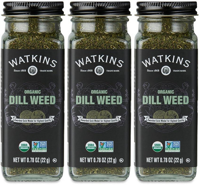 Watkins Gourmet 유기농 향신료 병 시나몬 가루 70.9g(2.5온스) 병 3개입, 유기농 딜 위드, 70.9g