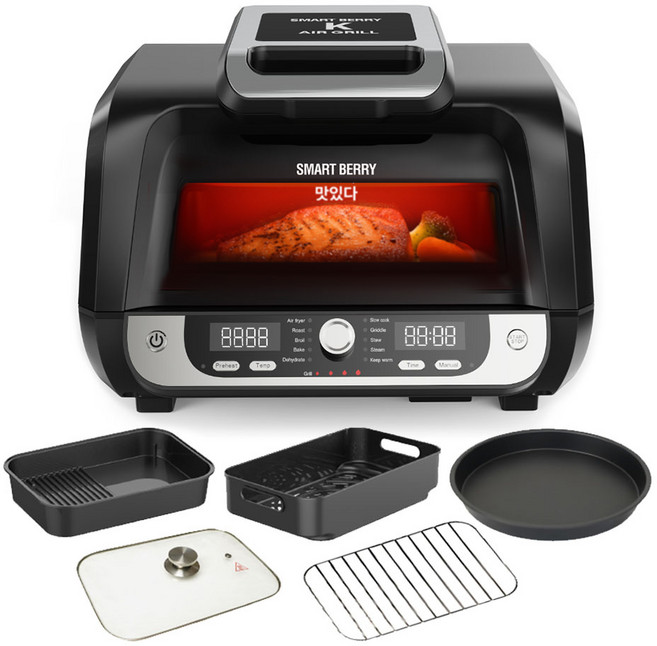 스마트베리 에어프라이어&그릴 프로 멀티쿠커 자동온도센서 무연요리 대용량 올인원조리기 스테이크 튀김 구이 집밥까지 한번에, 블랙