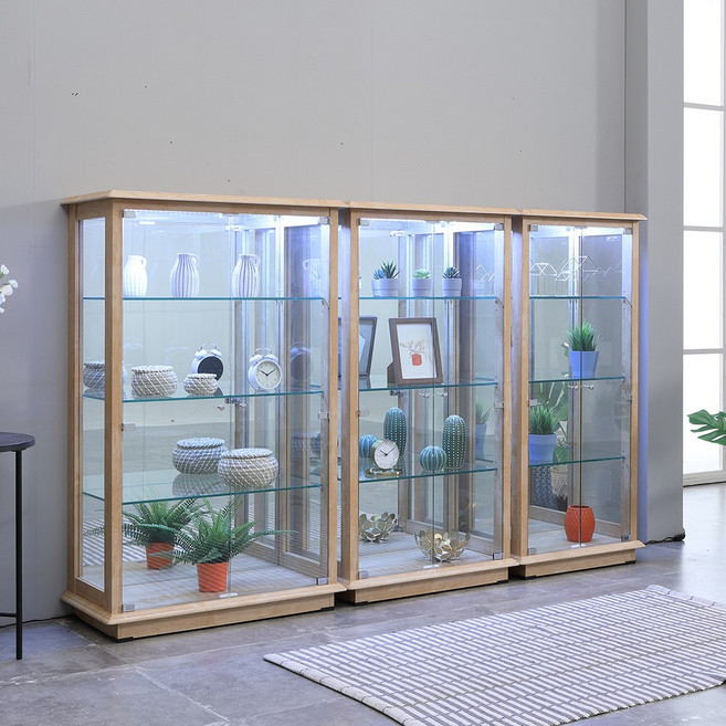 앤탑퍼니처 LED 조명 강화유리 장식장, 4단, 700, 네츄럴