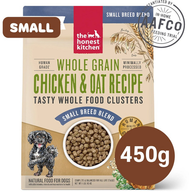 디어니스트키친 클러스터 홀그레인 치킨&오트 스몰브리드 소화 부드러운 소형견 눈물개선 알러지 피부 노령견 소화개선 강아지사료, 450g, 1개, 닭+귀리