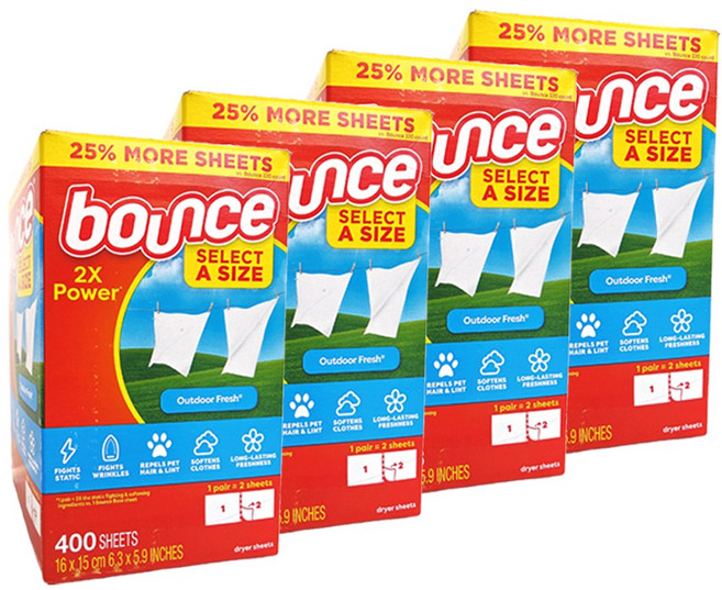 바운스 대용량 건조기 드라이시트 섬유유연제 1600매(400X4) 대용량, 4개, 400매