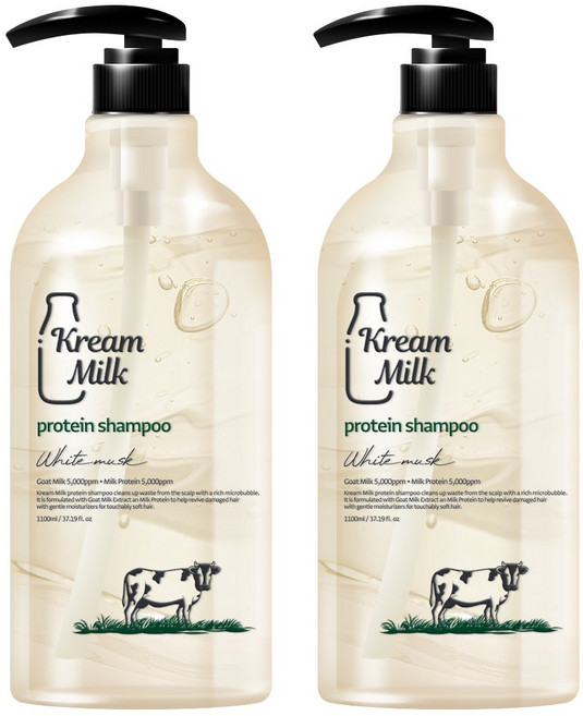 크림밀크 단백질 퍼퓸 샴푸 화이트머스크향, 1.1L, 2개