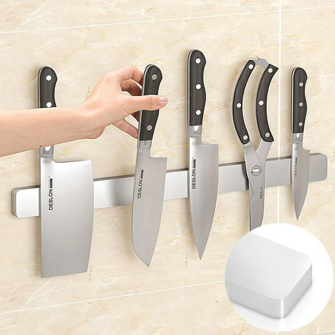 무타공마켓 둥근마감 풀스텐304 자석 칼걸이 싱크대 주방 칼꽂이, 실란트픽스옵션 실버 30cm, 1개