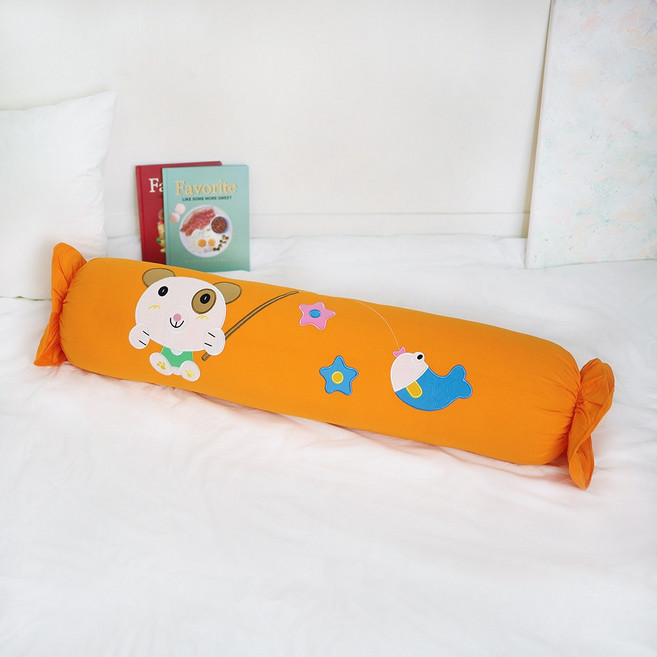 MMC몰 안고자는 긴베게 캐릭터 롱쿠션 곰낚시 사탕베게 바디필로우(솜미포함), 오렌지