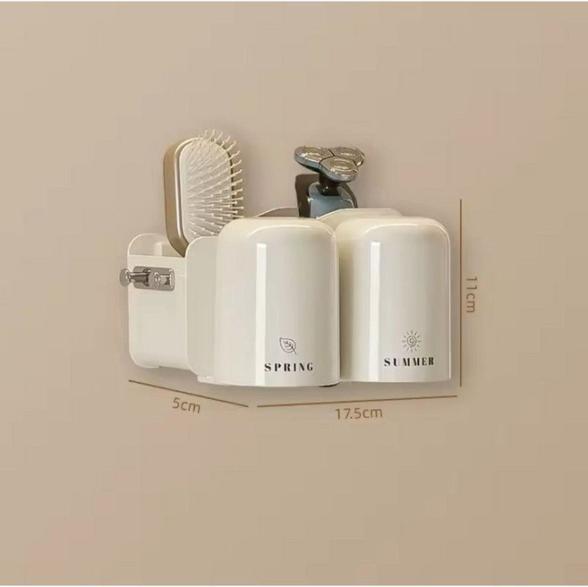 핫몰 다용도 패밀리 무타공 욕실 양치컵 칫솔걸이 세트, 아이보리2인용, 1개