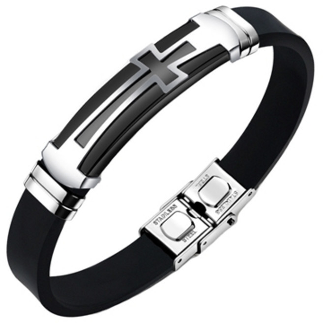 에르모사제이 맨즈 MW058 써지컬 스틸 깔끔 심플 실리콘 십자가 남자 팔찌