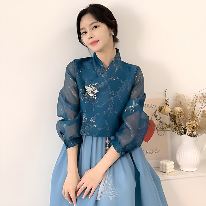 민한복 103번 블루디 여성 계량 철릭 개량 퓨전 허리 치마 드레스 여자 생활한복