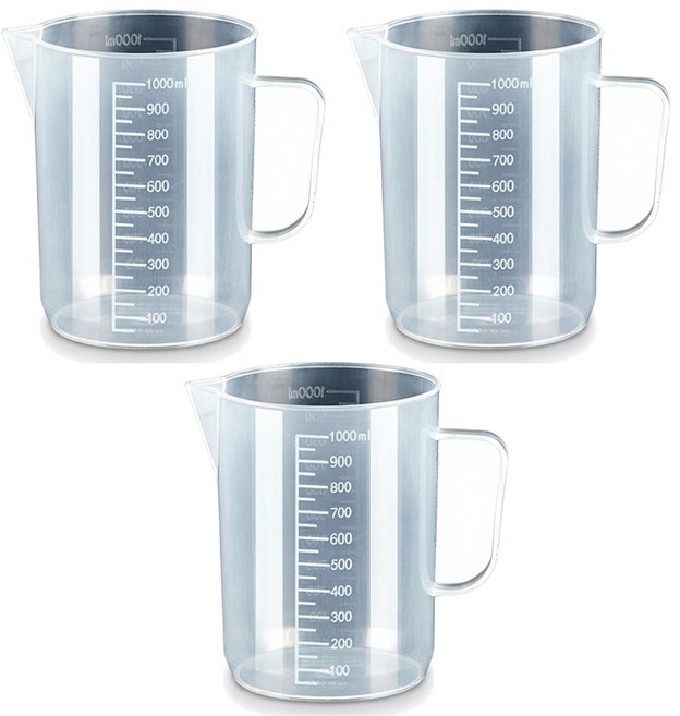 싱글레이드 튼튼한 PP 비커, 1000ml, 3개