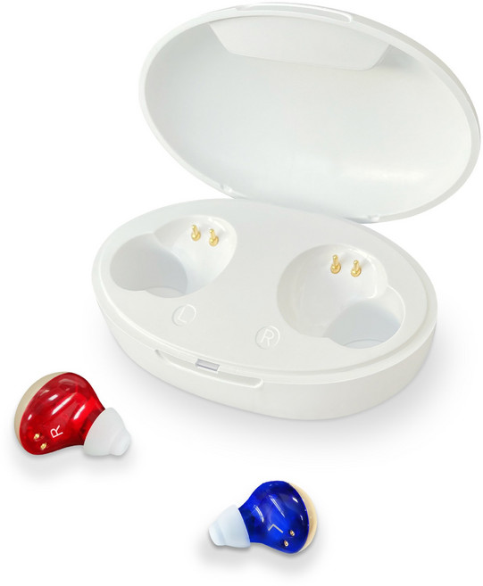 귓속형 충전식 음성 소리 증폭기, 1개, 레드+블루