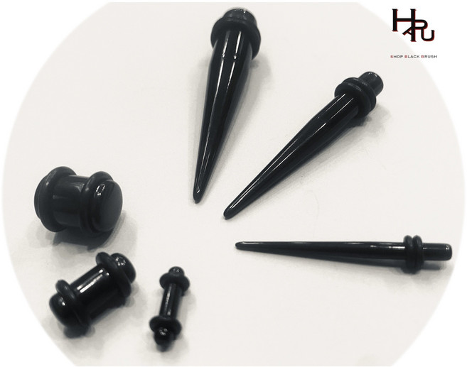 BLACK BRUSH 확장 아크릴 피어싱 2+2 무알러지 터널 게이지 플러그 1.2mm 1.6mm 2mm 3.0mm 4.0mm 5.0mm 6.0mm 8.0mm 10.0mm