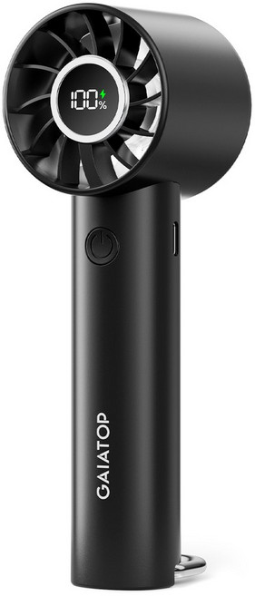 무소음탁상용선풍기 공업용환풍기 BLDC휴대용 미니 팬 LED 디스플레이 및 손전등이 장착된 휴대용 팬 3속, 03 black, 한개옵션1