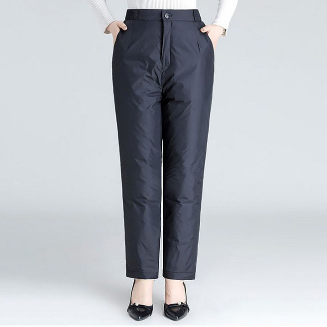 POMTOR 중년 여성 겨울 하이웨스트 누빔 패딩 바지 직선핏 루즈핏 야외 방한 보온 바지