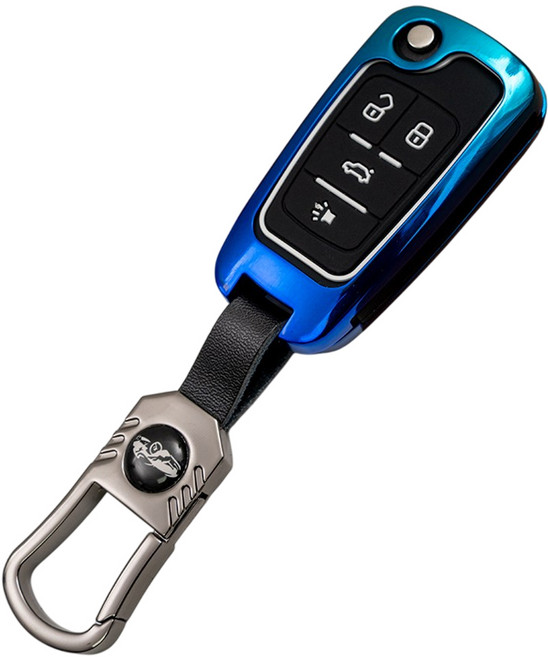 쉐보레 호환 차 케이스 자동차 스마트키 커버 메탈 리모컨 키홀더 차량용품, 폴딩4버튼_MG02, 블루