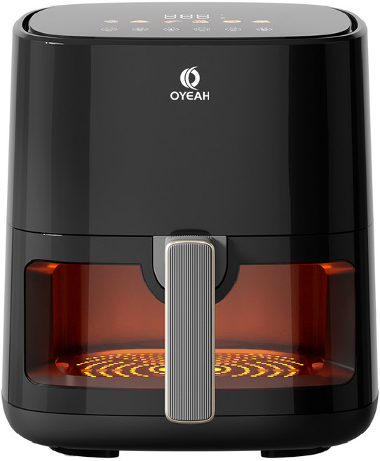 OYEAH 저소음 에어프라이어 5.0L 시각화 대용량, 블랙, 블랙