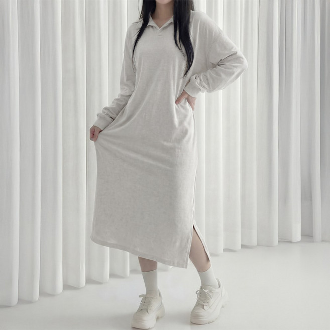 라뷰드 오버핏 카라 긴팔 맨투맨 롱원피스 여성 빅사이즈 원피스 여자 루즈핏 드레스 봄 가을 겨울 간절기 옆트임 임부복