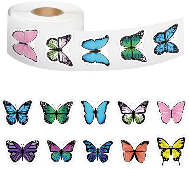 500매입 10색상 나비 롤 스티커, 1세트, 10색상(S682) 500개입
