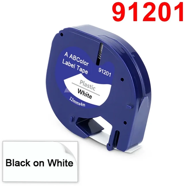 12mm 91201 12267 Dymo LetraTag 용 LT 테이프 LT-100H QX-50 XM 라벨 프린터 카트리지, 03 Black on White