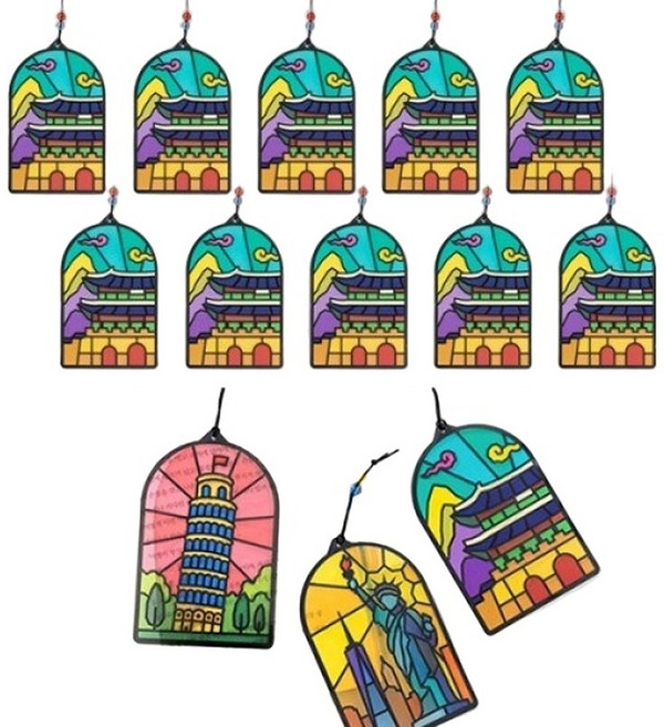 세계여러나라 다문화 조각 스티커 썬캐쳐 책갈피 만들기 명화/ 랜드마크 10개 배송료X, 피리부는 소년, 1개