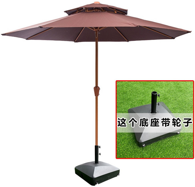 파라솔 카페 세트 그늘막 4인용 야외용 의자 카페테이블 철제 원형 파라솔테이블 테라스, 브라운-듀얼 센터페시아+45리터 휠베이스 워터베이스