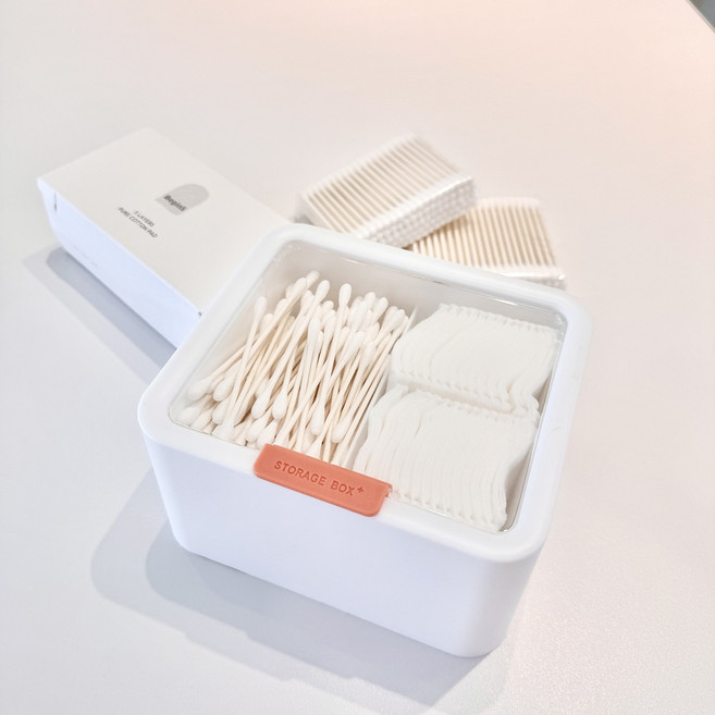 면봉 화장솜 머리끈 동전 화장대 두칸 정리함 수납함 통, 바로출고, 1개