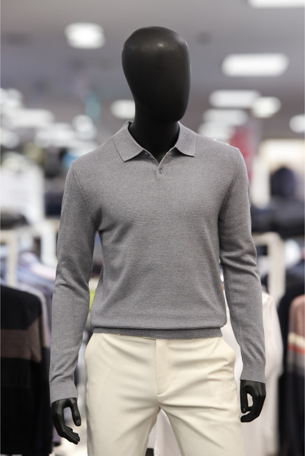 바쏘옴므 남성 블루 텍스처 카라 긴팔 니트 WSZ1WT25