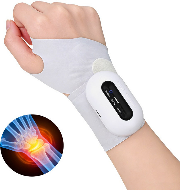PERFFIER 레드라이트 온열 찜질 저주파 손목 마사지기 EMS 무선 손목보호대 아대 양손용 안마기, 화이트, Y223
