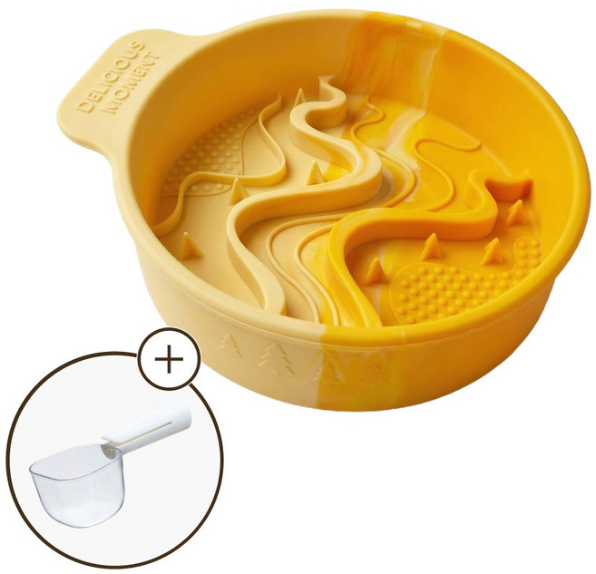 더룸 슬로우식기 강아지 고양이 급체방지 밥그릇, 1개, 레몬 크림