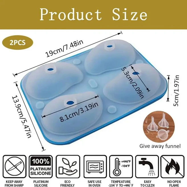 3D 망고 초콜릿 몰드 4구 실리콘 무스 - 푸딩 젤리 케이크 DIY 베이킹용 이지 릴리즈, as picture