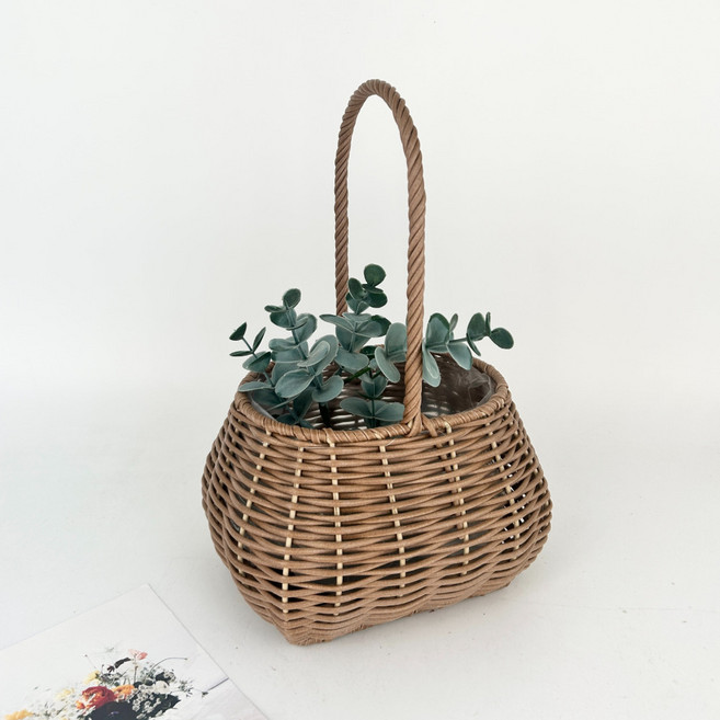 히스홈 라탄 꽃 바구니 바스켓 꽃다발 소품 정리, 1개, 브라운