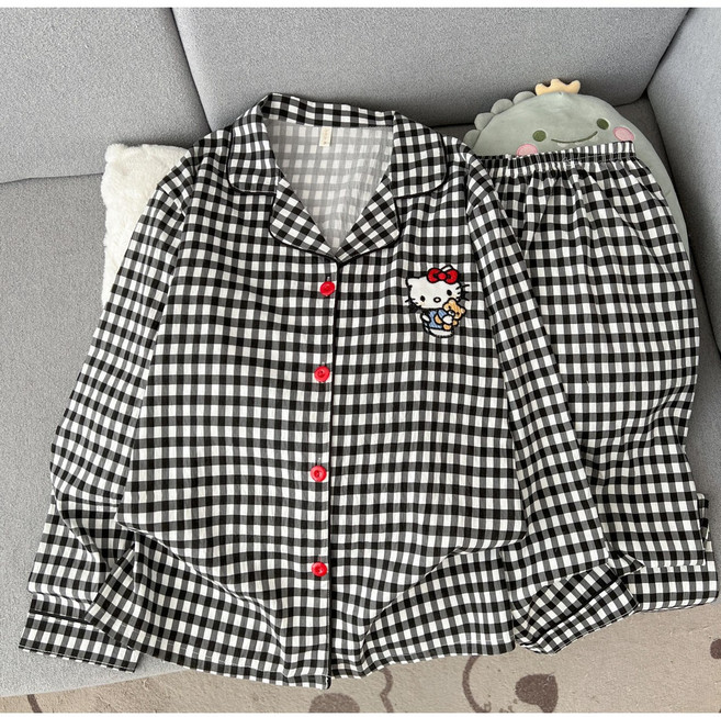 Lris 헬로키티 남녀공용 잠옷세트 봄가을 커플 홈웨어 상하세트