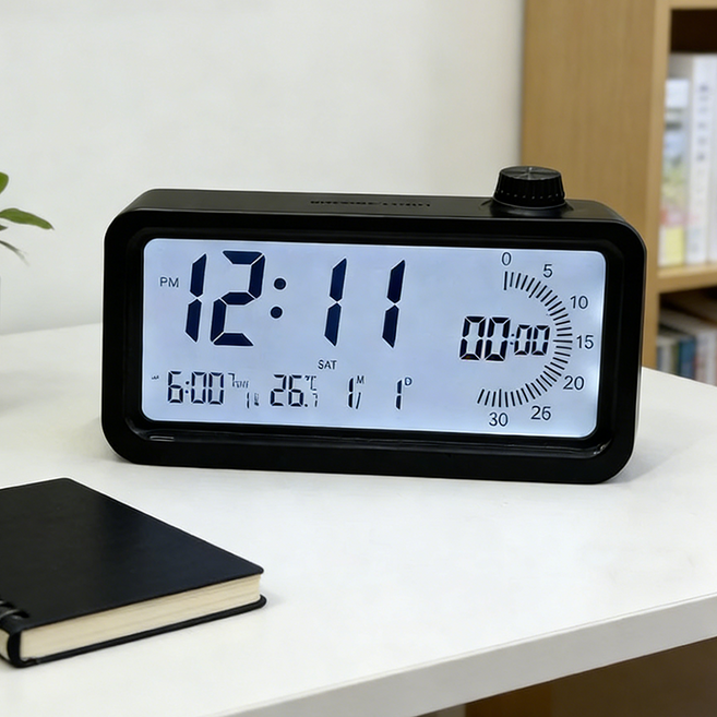 BIKASU 다용도 학습 뽀모도로 타이머 주방 구글 타임 알람 무소음 디지털 스마트 스톱워치, 1개, 블랙 시리즈