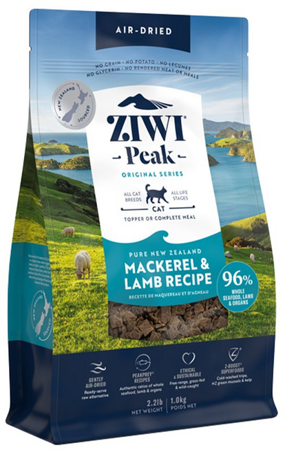 ZIWI 巔峰 風乾鯖魚羊肉貓咪全齡鮮肉糧 紐西蘭鯖魚羊肉 無穀物, 1kg, 1個, 糧食