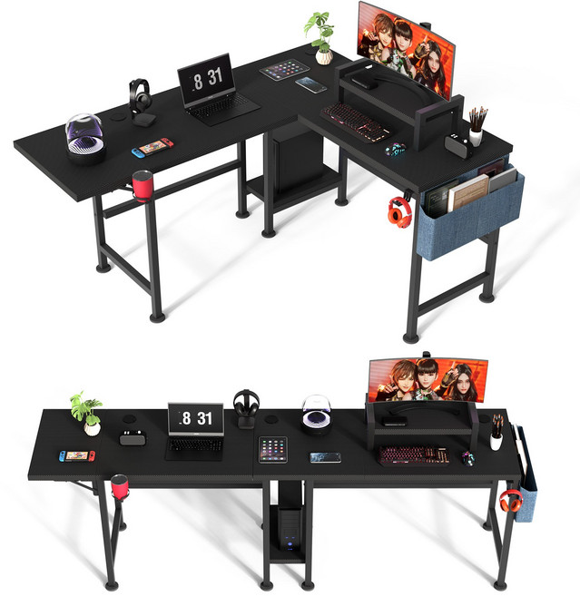 SAMMU 게이밍책상 모듈식 책상 컴퓨터책상 사무용책상 자유조립 L자형 일자형, 블랙