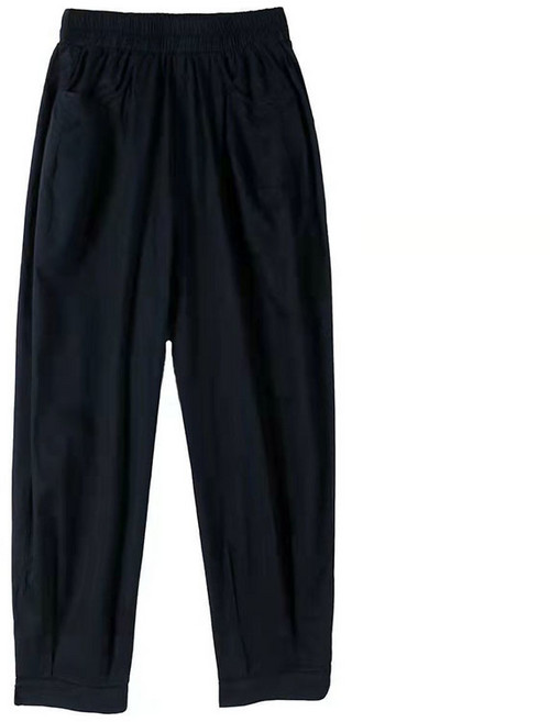 FANSYLI 봄여름 순면 배기바지 여성 빅사이즈 와이드 하이웨스트 캐주얼 바지 밴딩 튜닉 9부 바지 W2505M28