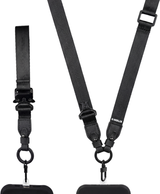 홀릭스 2 in 1 핸드폰 스트랩 숄더 바디 손목 겸용 랜야드 목걸이줄, 1세트, 블랙