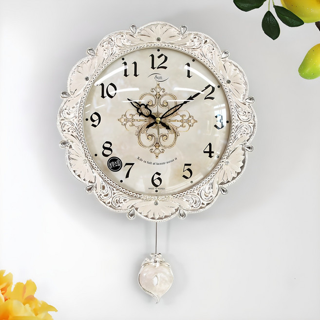 하이아트 무소음 부채꽃 은도금 주물 추벽시계, 은색