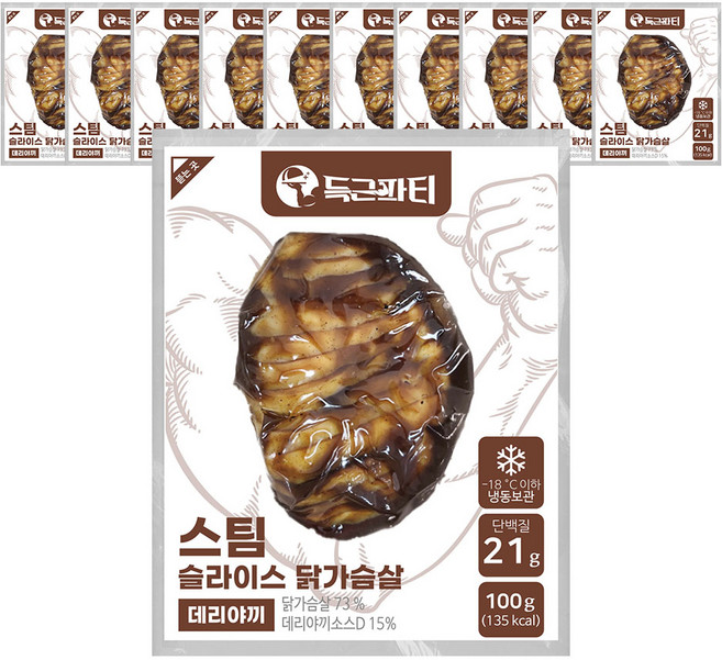 득근파티 슬라이스 닭가슴살 데리야끼, 10개, 100g