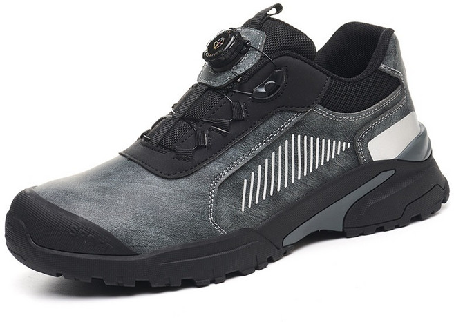安全防護工作鞋 防潑水防滑鋼頭 免綁旋轉扣 耐磨防刺穿 灰色 44碼 (腳長270mm)